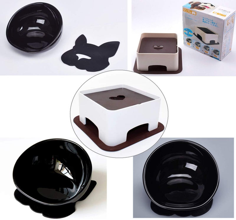 JYHY Bulldog Bowl Ceramic Dog Food Bowl - Dog Cat Dish Wide Mouth Dog Bowl Pet Sterile Tilted Pet Feeder with Anti-Skid Rubber Mat (M/1.5 Cup(Black Bowl)) - Image 4